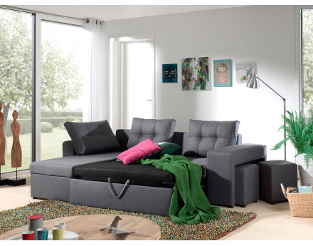 California - Canapé d'angle réversible et convertible avec coffre de rangement - 246x85x145cm