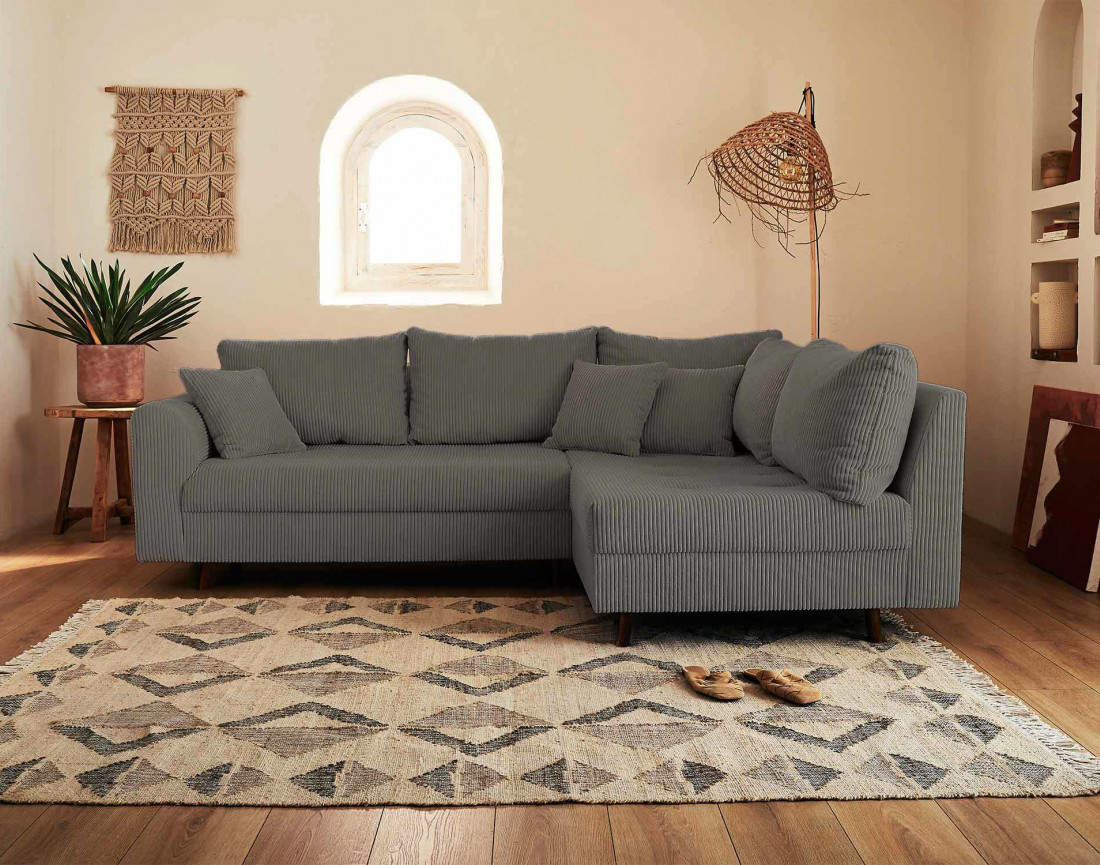 Canapé d'angle droit - 4 places - en velours côtelé - Rune