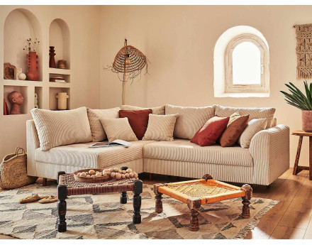 Canapé d'angle gauche - 4 places - en velours côtelé - Rune