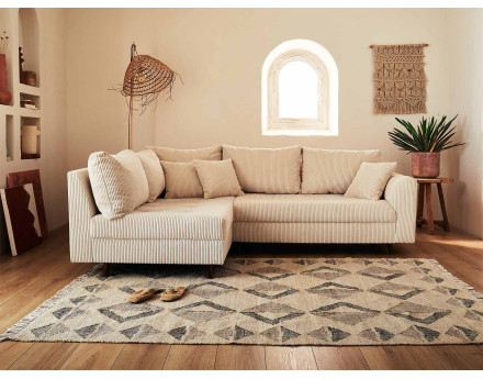 Canapé d'angle gauche - 4 places - en velours côtelé - Rune