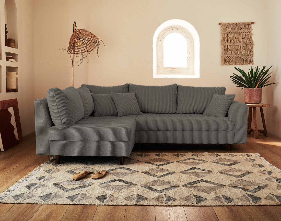 Canapé d'angle gauche - 4 places - en velours côtelé - Rune