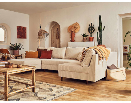 Canapé panoramique d'angle droit 7 places - en velours côtelé - Rune