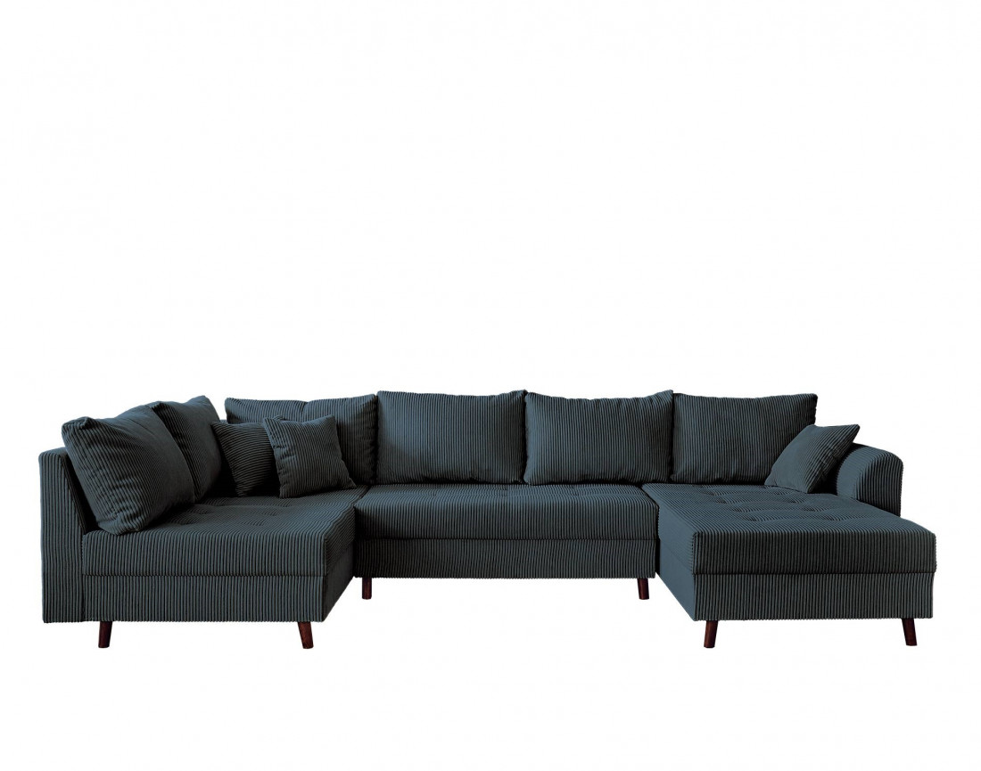 Canapé panoramique d'angle gauche 7 places - en velours côtelé - Rune