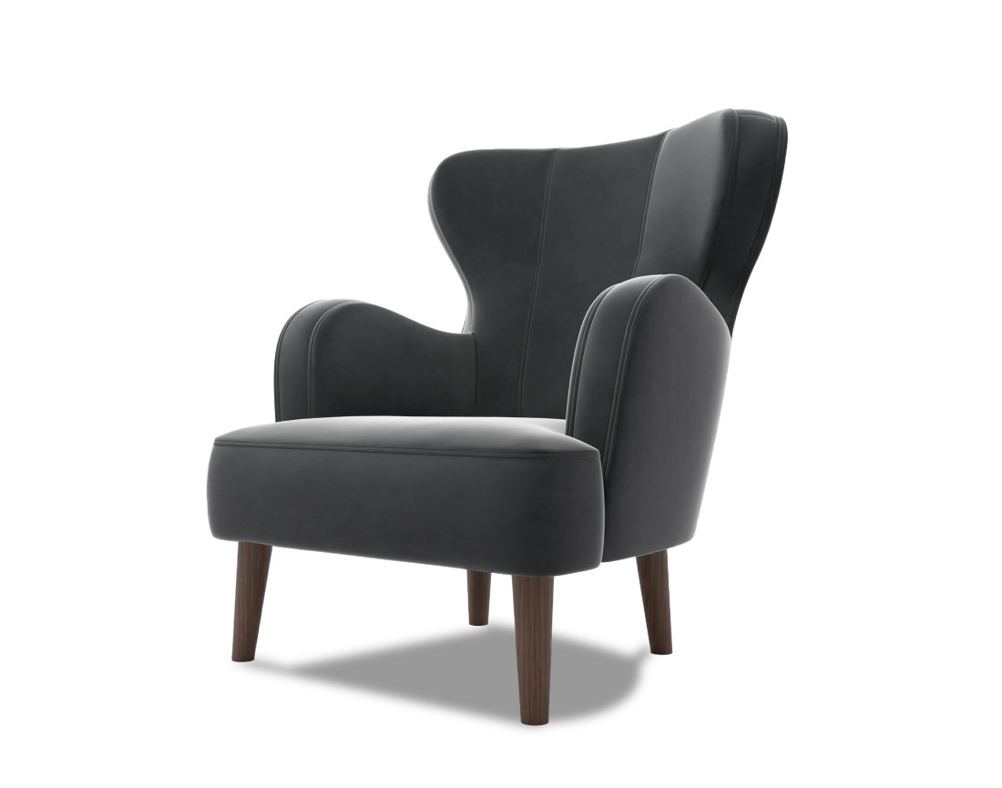 Fauteuil en velours pieds en bois Jaudy