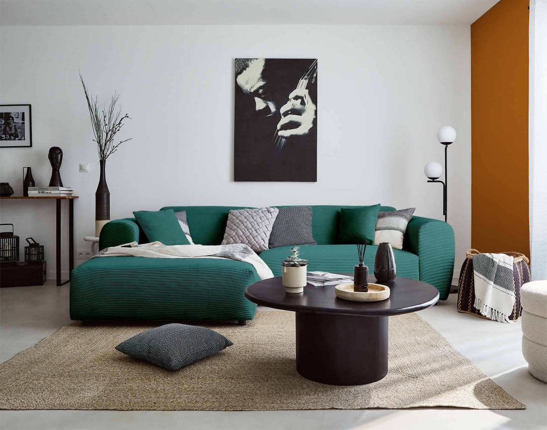 Canapé d'angle gauche 4 places en velours côtelé Aumance