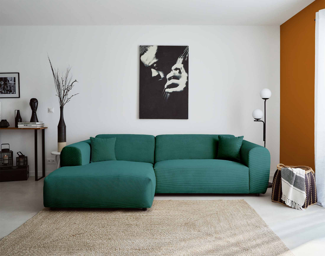 Canapé d'angle gauche 4 places en velours côtelé Aumance