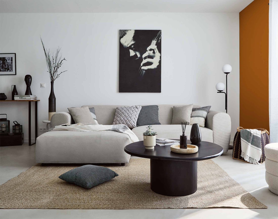 Canapé d'angle gauche 4 places en velours côtelé Aumance