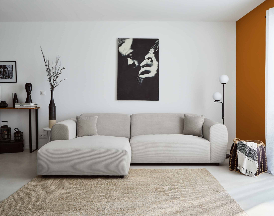 Canapé d'angle gauche 4 places en velours côtelé Aumance