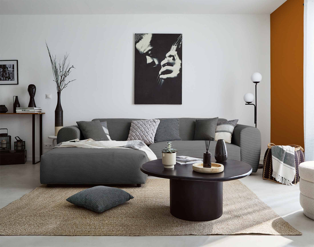 Canapé d'angle gauche 4 places en velours côtelé Aumance