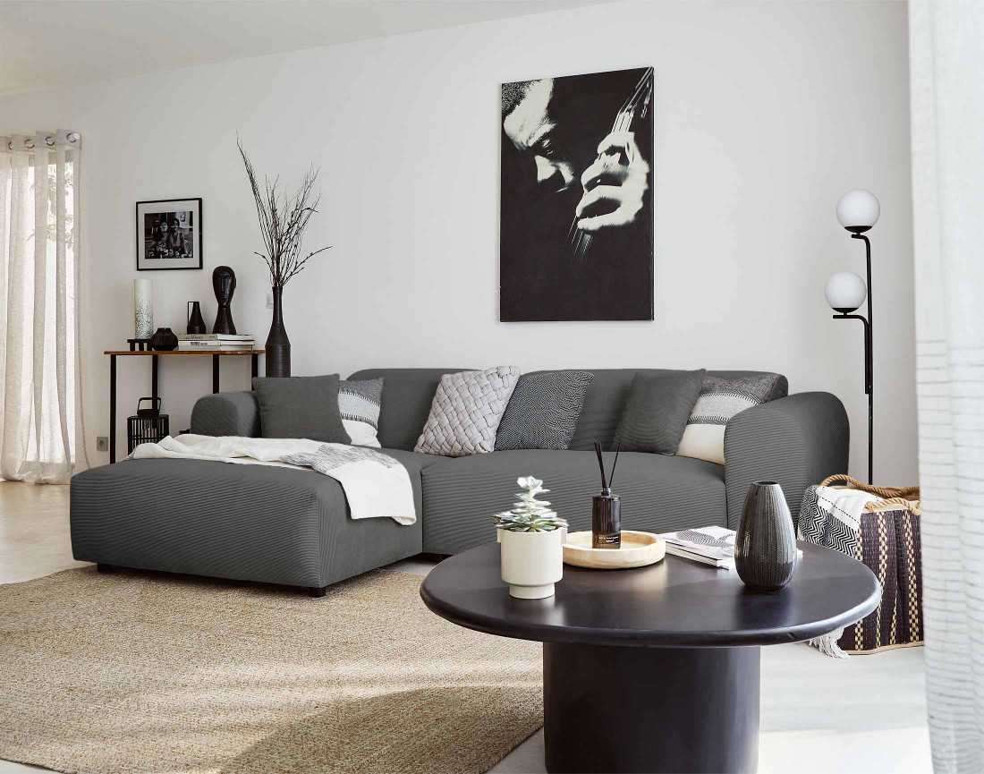 Canapé d'angle gauche 4 places en velours côtelé Aumance