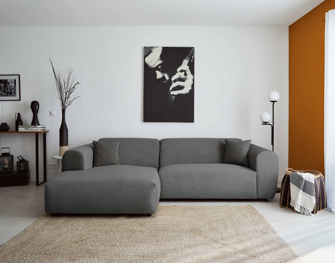 Canapé d'angle gauche 4 places en velours côtelé Aumance