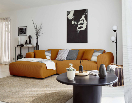 Canapé d'angle gauche 4 places en velours côtelé Aumance