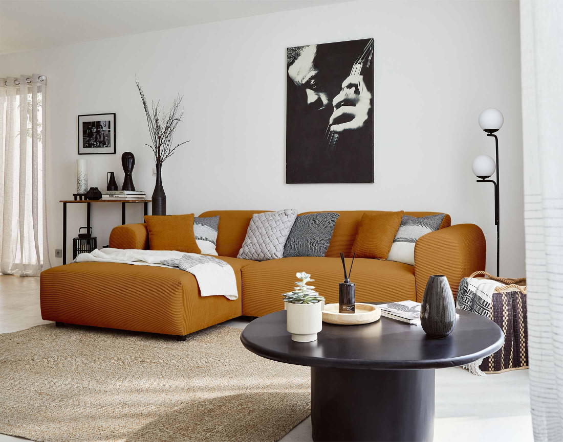 Canapé d'angle gauche 4 places en velours côtelé Aumance