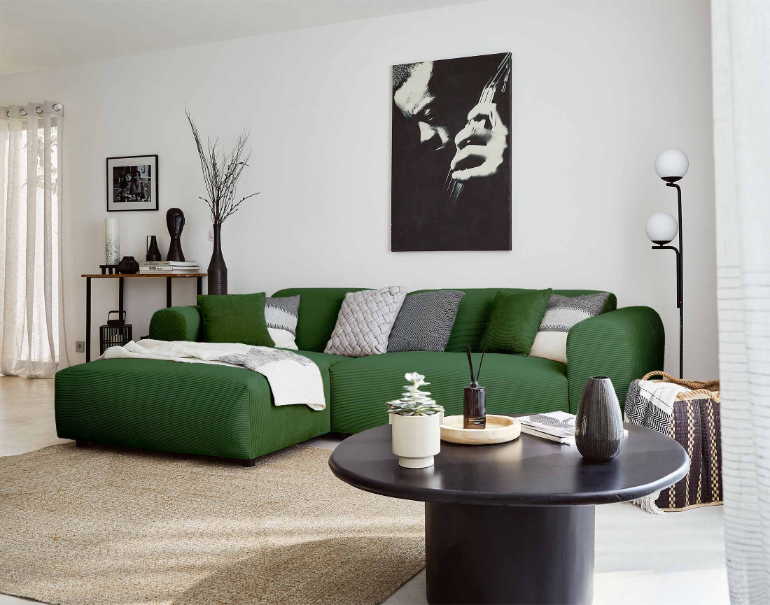 Canapé d'angle gauche 4 places en velours côtelé Aumance