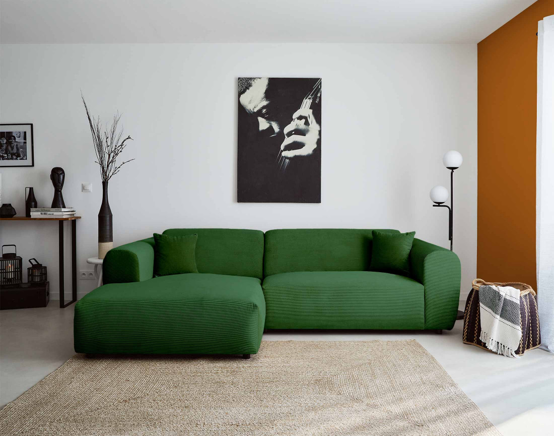 Canapé d'angle gauche 4 places en velours côtelé Aumance