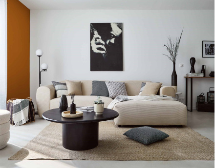 Canapé d'angle droit 4 places en velours côtelé Aumance