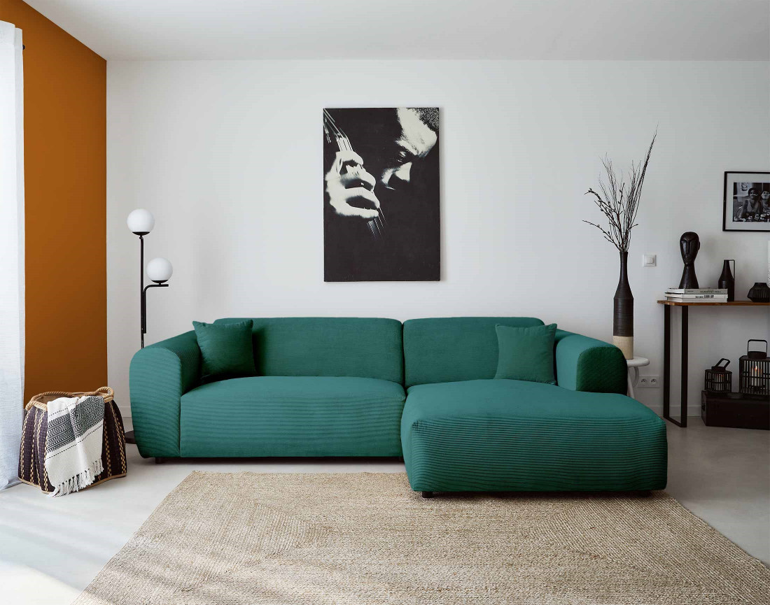 Canapé d'angle droit 4 places en velours côtelé Aumance