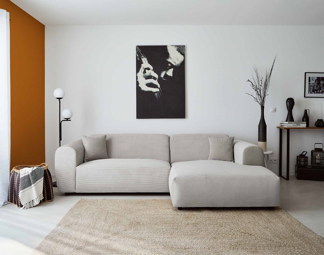 Canapé d'angle droit 4 places en velours côtelé Aumance