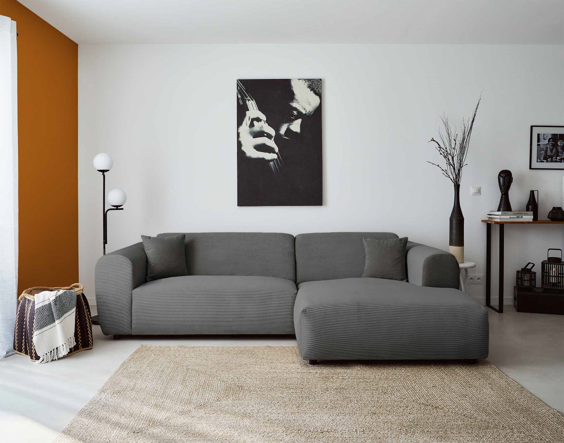 Canapé d'angle droit 4 places en velours côtelé Aumance