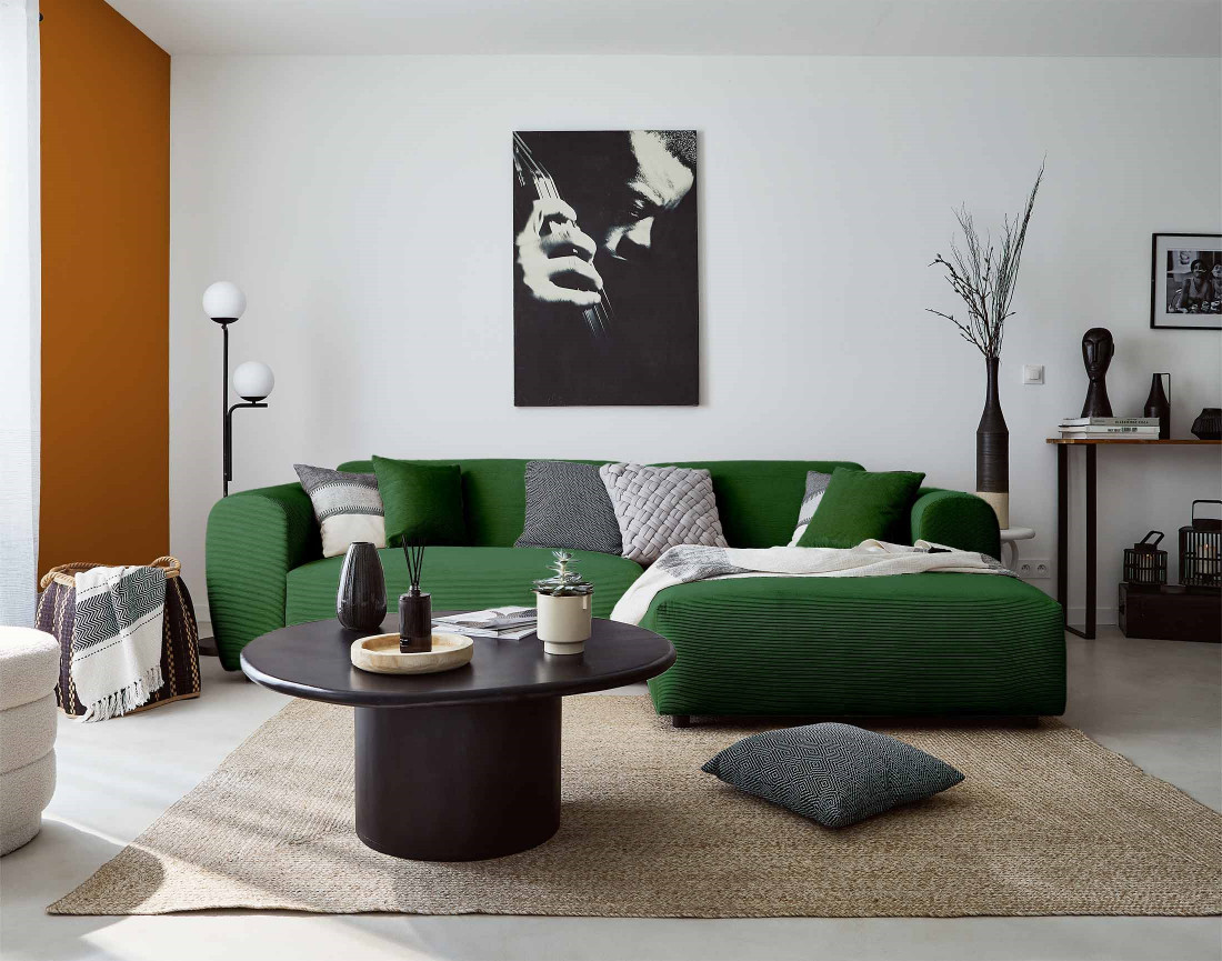 Canapé d'angle droit 4 places en velours côtelé Aumance