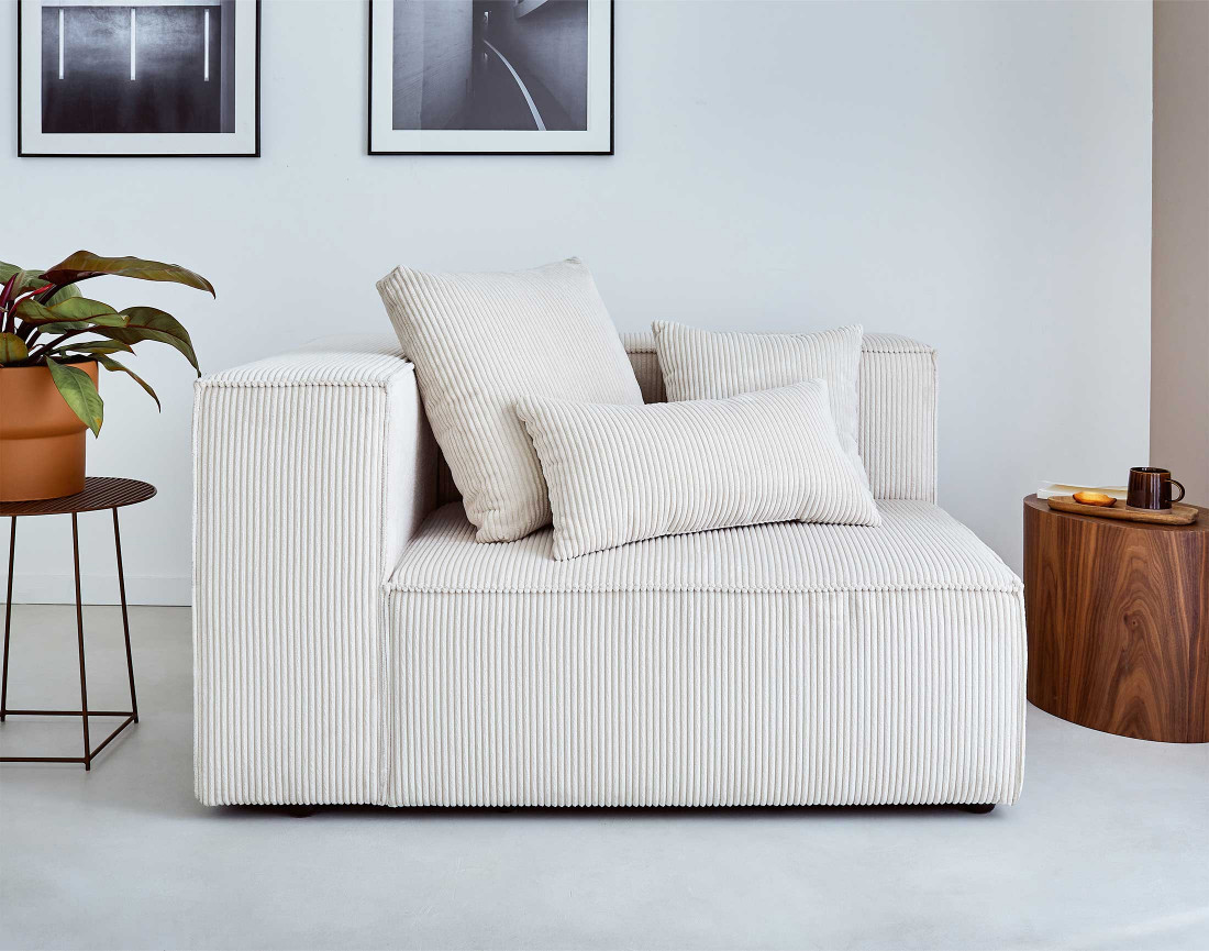 Canapé modulable d'angle droit 6 places en velours côtelé Colombine