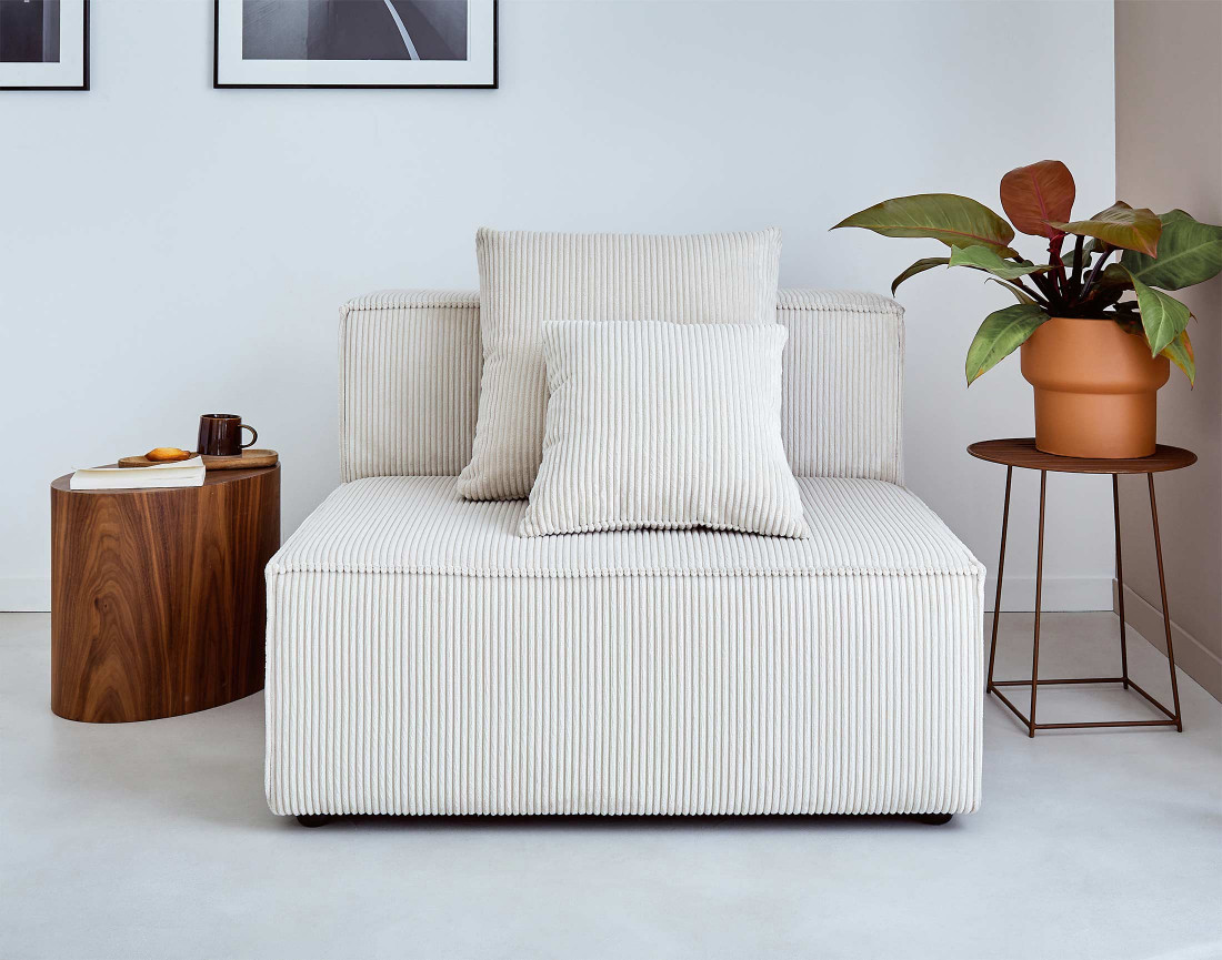 Canapé modulable d'angle droit 6 places en velours côtelé Colombine