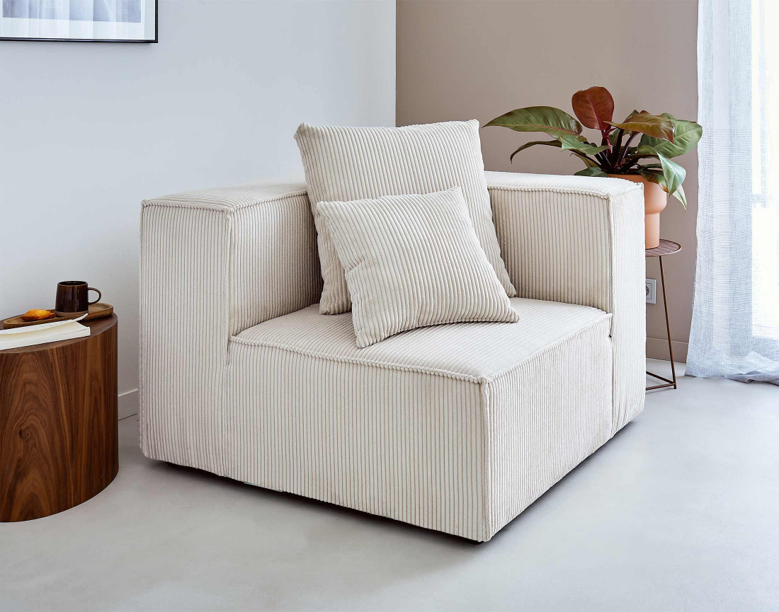 Canapé modulable d'angle droit 6 places en velours côtelé Colombine