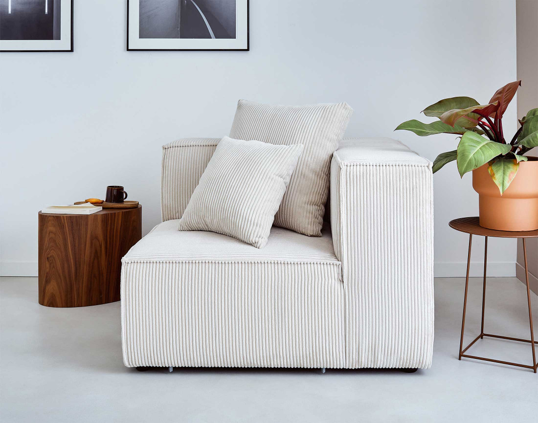 Canapé modulable d'angle droit 6 places en velours côtelé Colombine