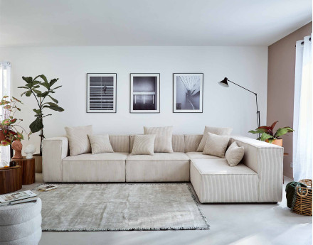 Canapé modulable d'angle droit 6 places en velours côtelé Colombine