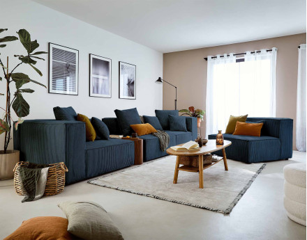 Canapé modulable d'angle droit 6 places en velours côtelé Colombine