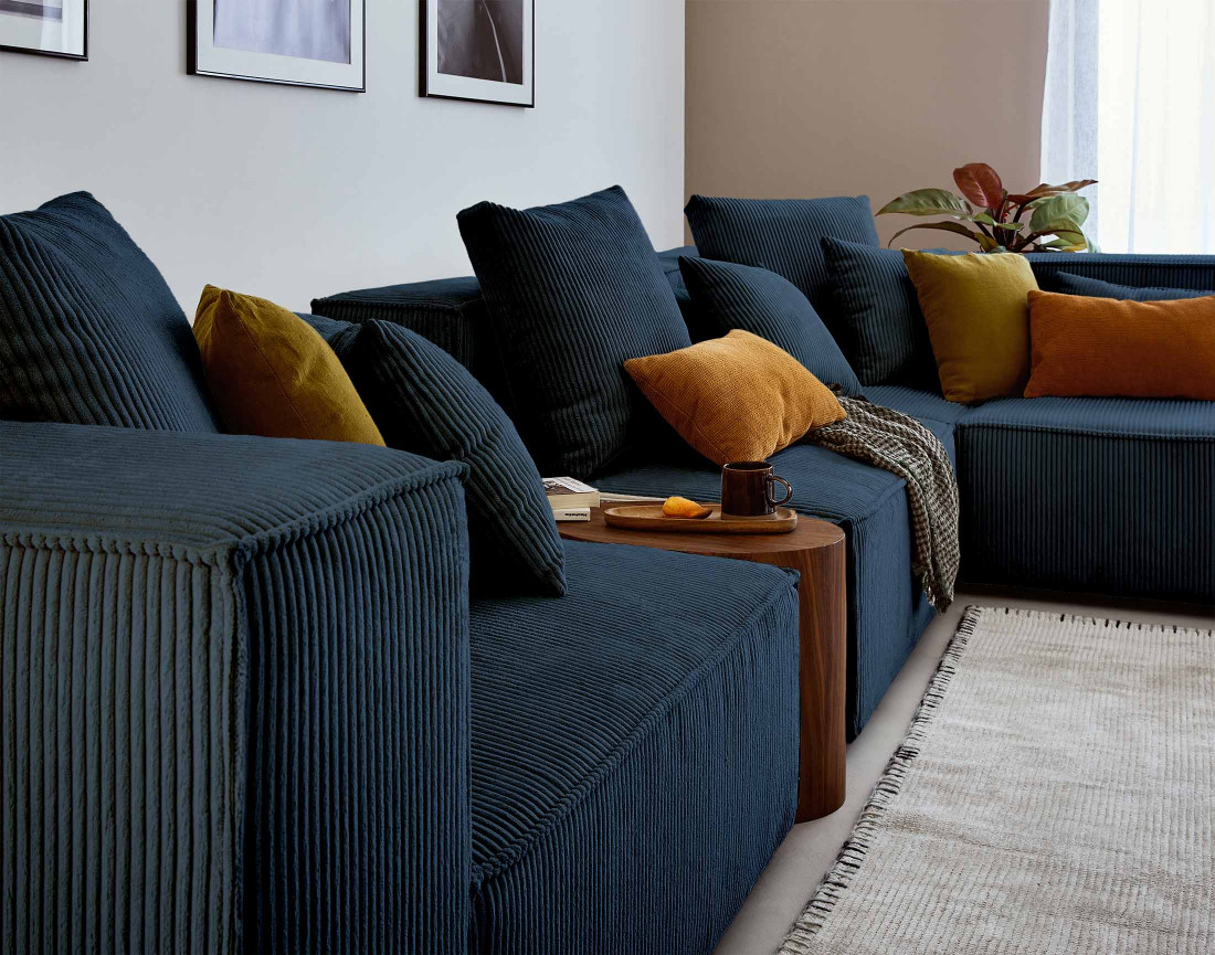 Canapé modulable d'angle droit 6 places en velours côtelé Colombine