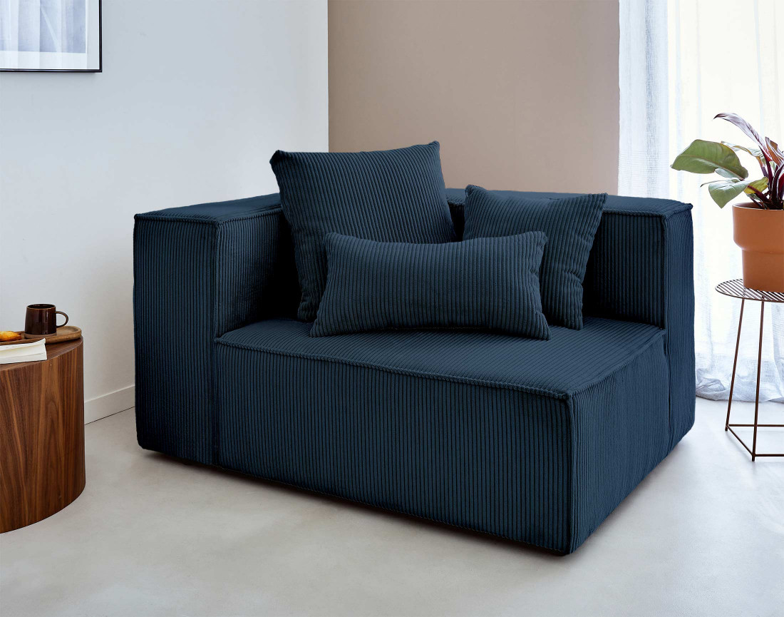 Canapé modulable d'angle droit 6 places en velours côtelé Colombine