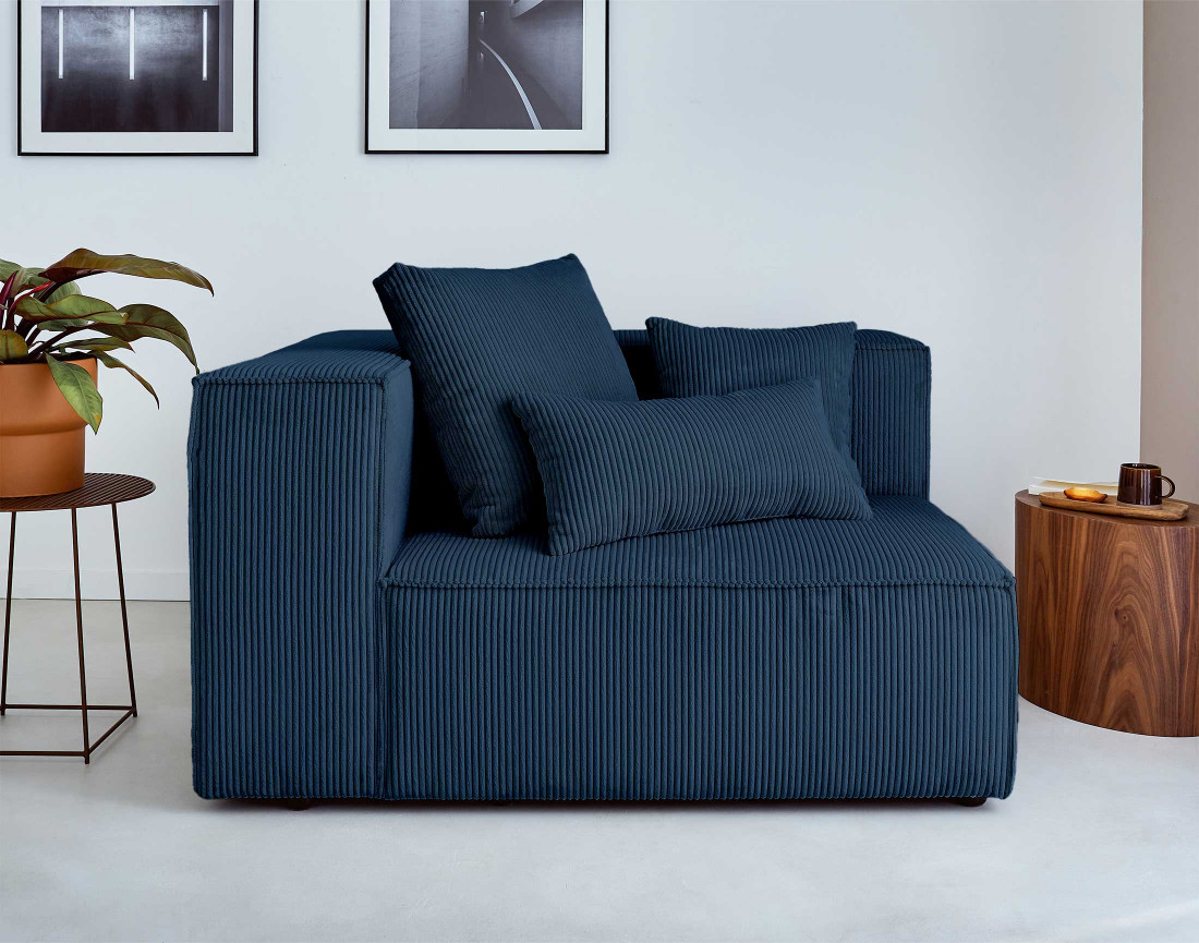 Canapé modulable d'angle droit 6 places en velours côtelé Colombine