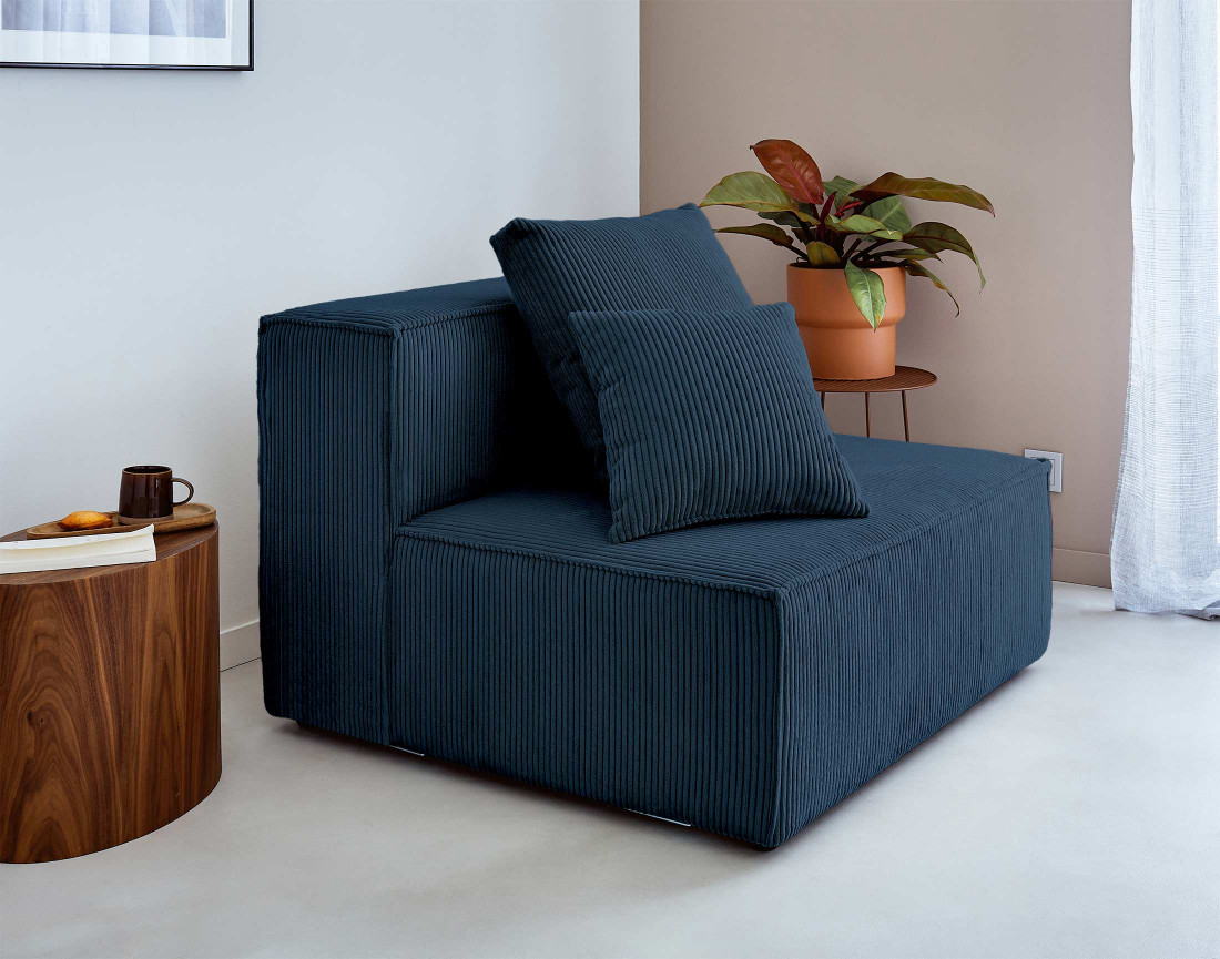 Canapé modulable d'angle droit 6 places en velours côtelé Colombine