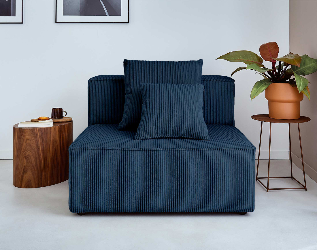 Canapé modulable d'angle droit 6 places en velours côtelé Colombine