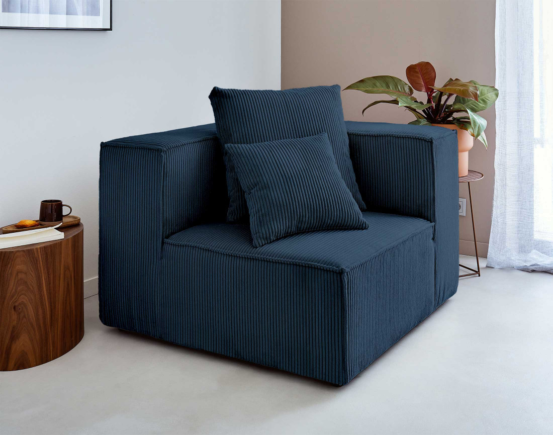 Canapé modulable d'angle droit 6 places en velours côtelé Colombine