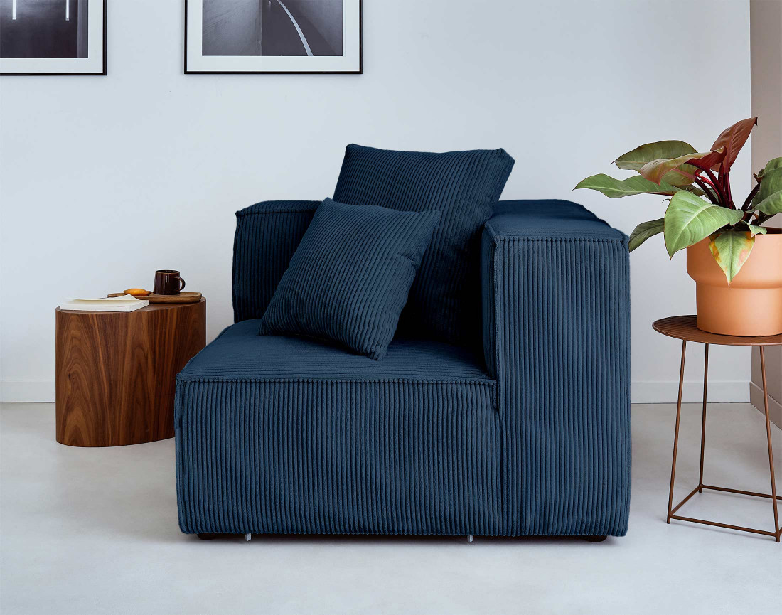 Canapé modulable d'angle droit 6 places en velours côtelé Colombine