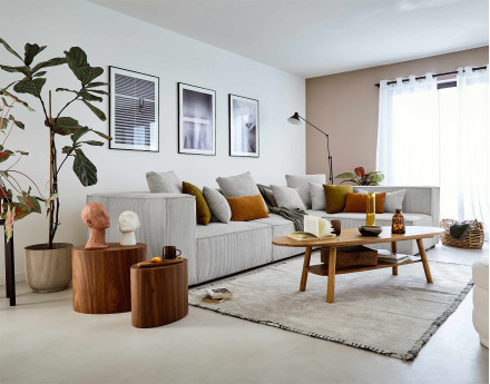 Canapé modulable d'angle droit 6 places en velours côtelé Colombine