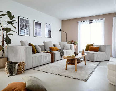 Canapé modulable d'angle droit 6 places en velours côtelé Colombine