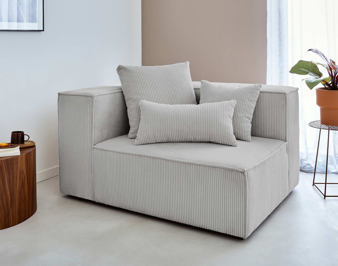 Canapé modulable d'angle droit 6 places en velours côtelé Colombine