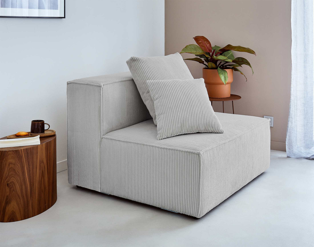 Canapé modulable d'angle droit 6 places en velours côtelé Colombine