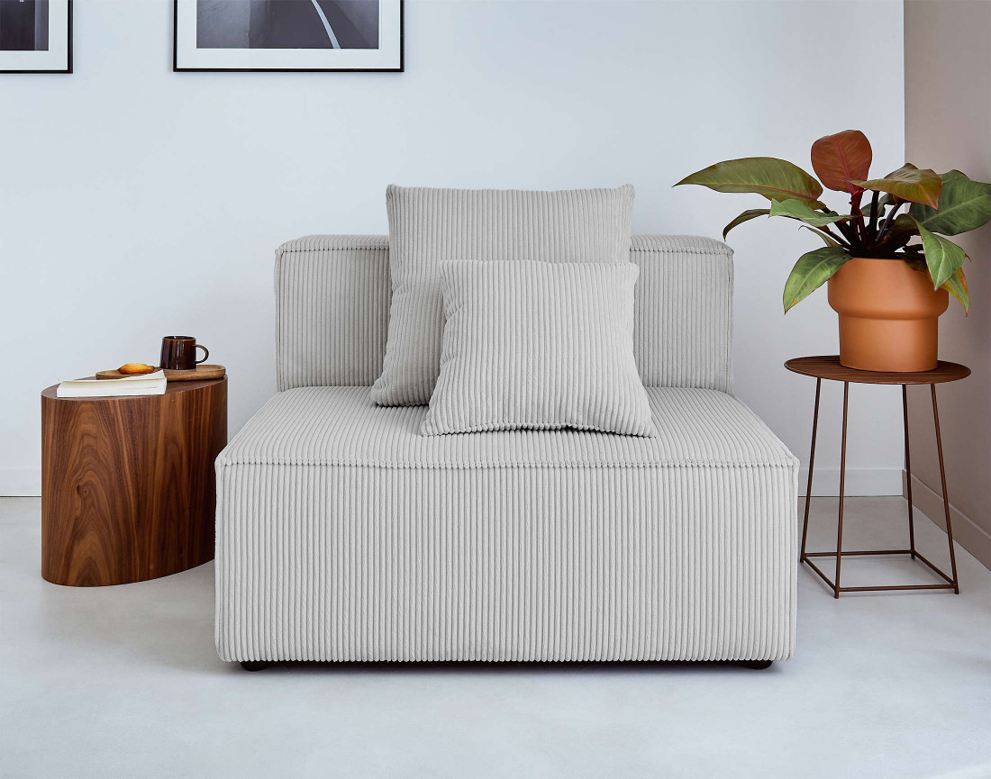 Canapé modulable d'angle droit 6 places en velours côtelé Colombine