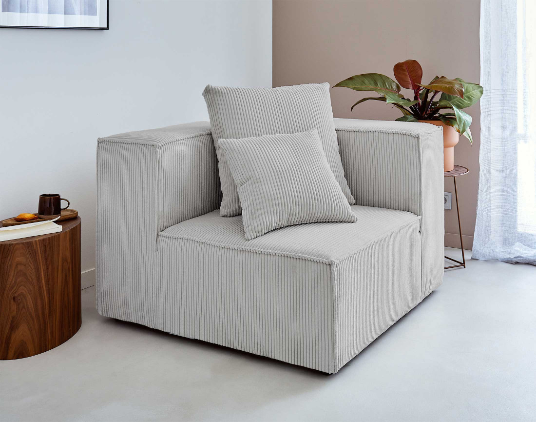 Canapé modulable d'angle droit 6 places en velours côtelé Colombine