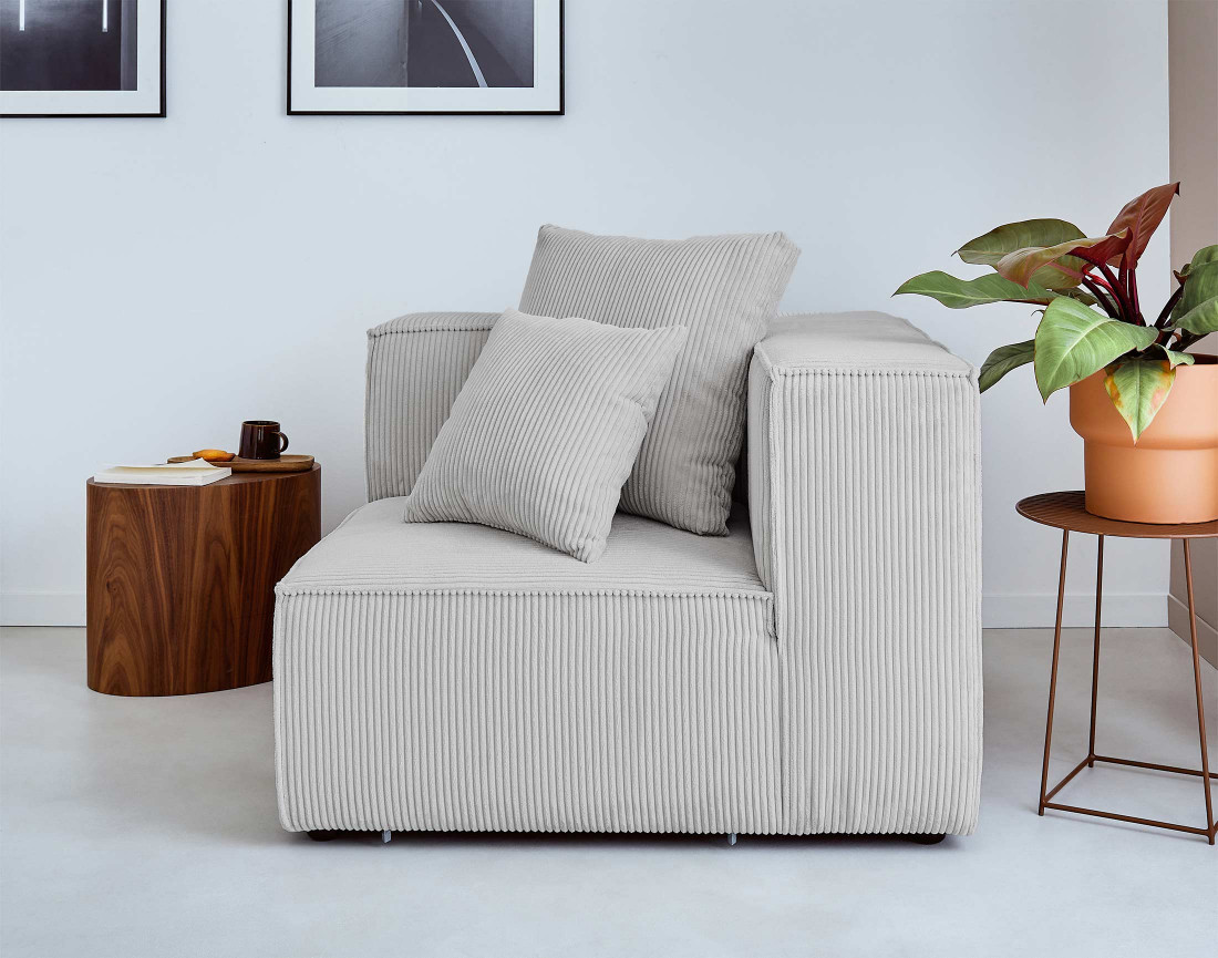 Canapé modulable d'angle droit 6 places en velours côtelé Colombine