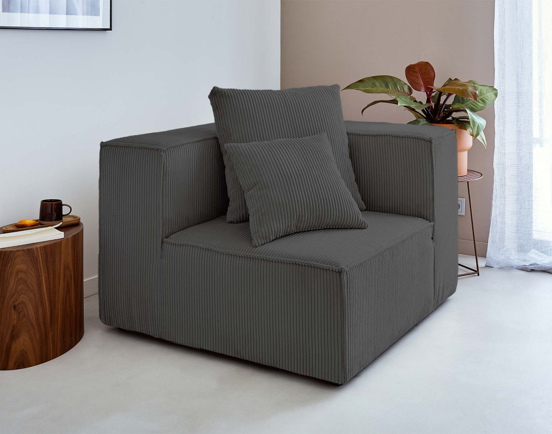 Canapé modulable d'angle droit 6 places en velours côtelé Colombine