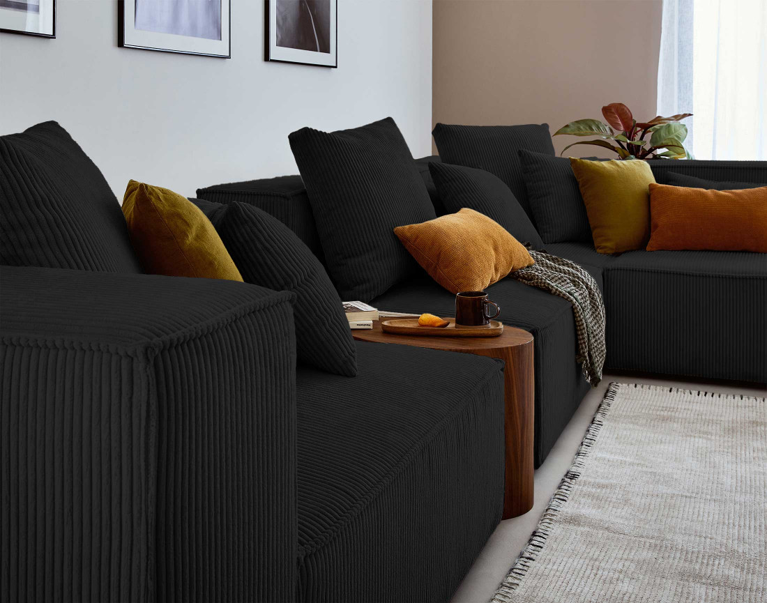 Canapé modulable d'angle droit 6 places en velours côtelé Colombine