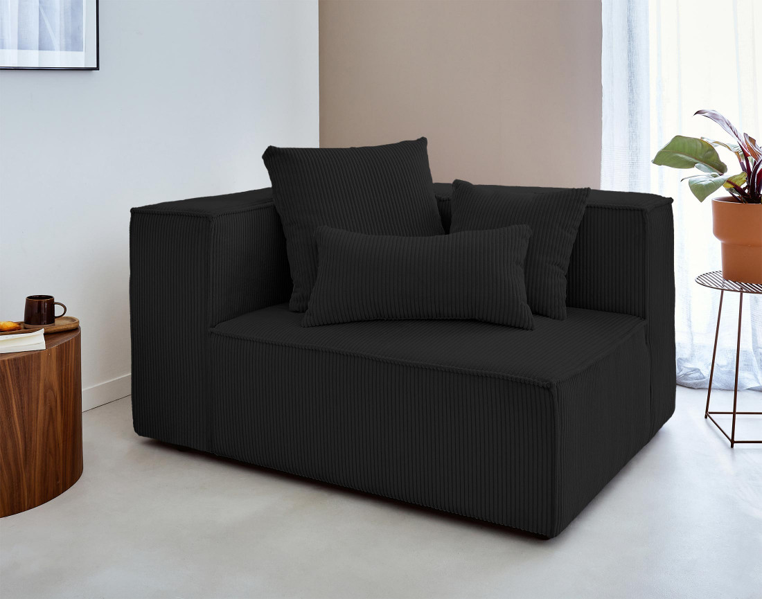 Canapé modulable d'angle droit 6 places en velours côtelé Colombine