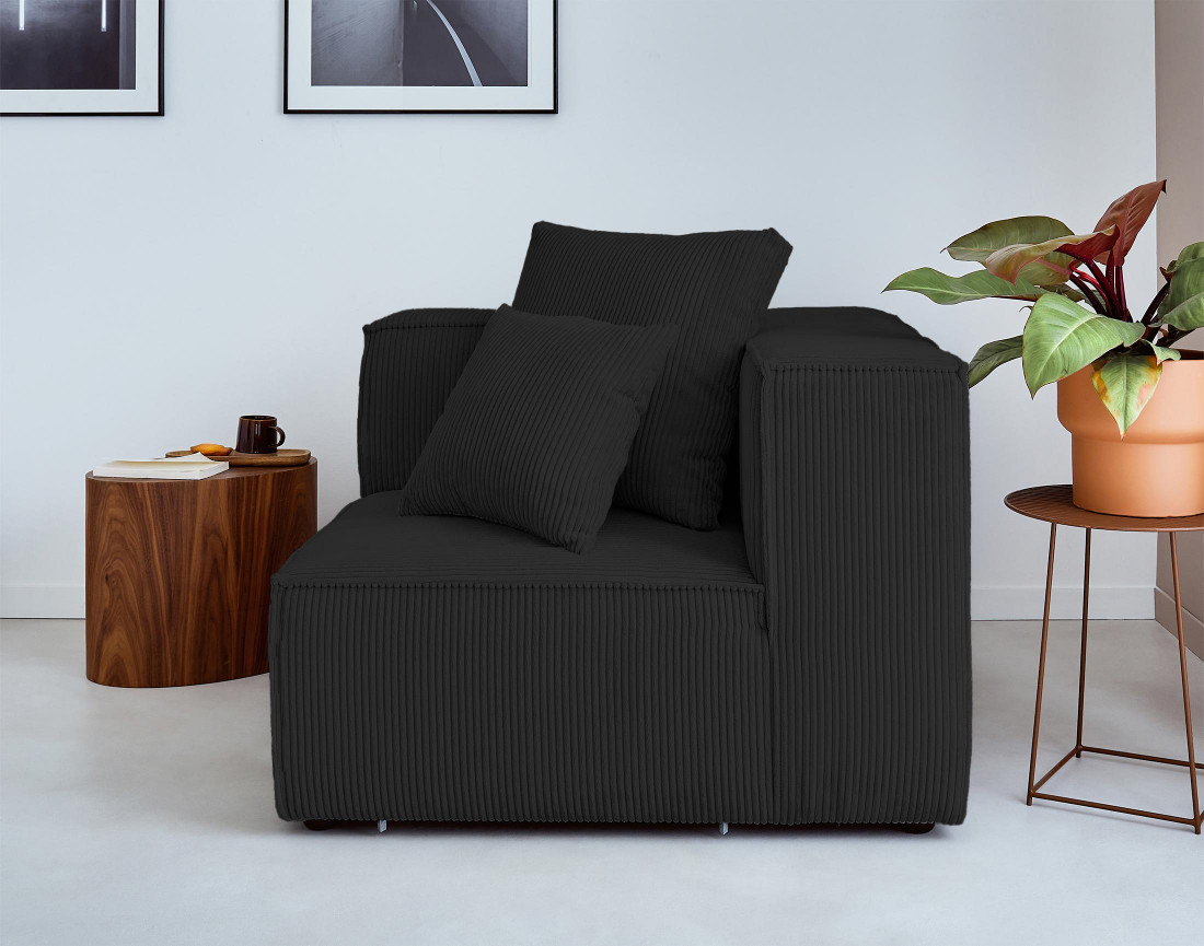 Canapé modulable d'angle droit 6 places en velours côtelé Colombine