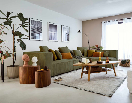 Canapé modulable d'angle droit 6 places en velours côtelé Colombine