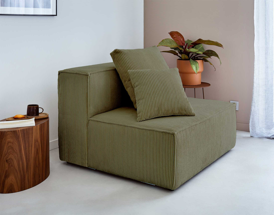 Canapé modulable d'angle droit 6 places en velours côtelé Colombine